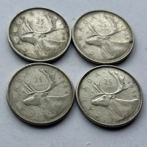 80% SILVER Lot Of Four(4) Canadian Quarters - Various Dates. (1-10)