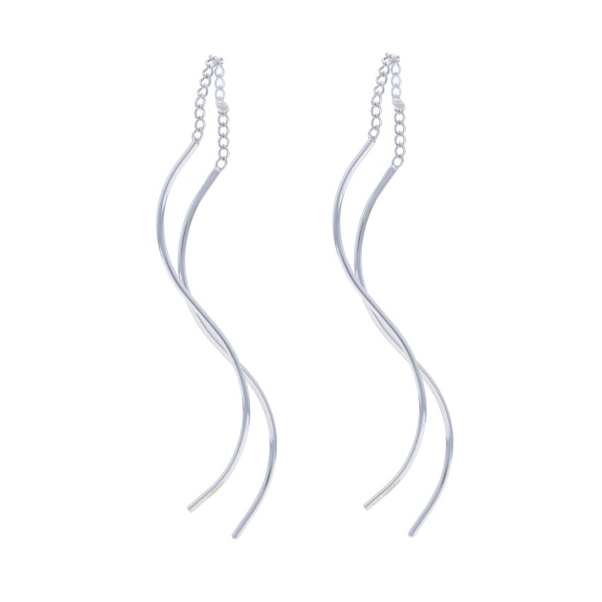 White Gold Wavy Threader Dangle Earrings 14k Mini… - image 2