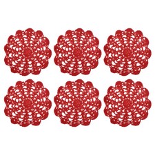 6 Pezzi Centrini in Cotone all'Uncinetto, 5,5" Centrini in Pizzo Tovagliette in Pizzo per Occhiali, Rosso
