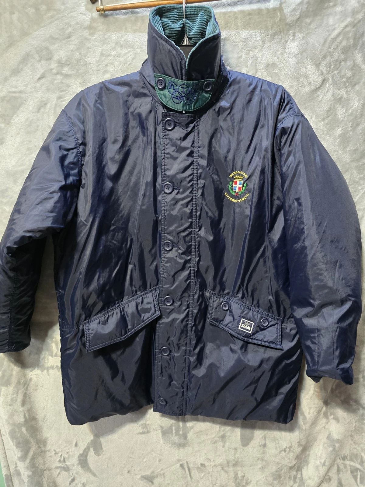 VTG Slam Advanced Tech Sportswear Jacket Coat Mens L Blue Corduroy Collar Nylon