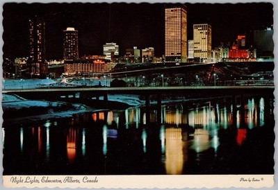 Night Lights Edmonton Alberta Canada Postcard Dexter Sovereign C12
