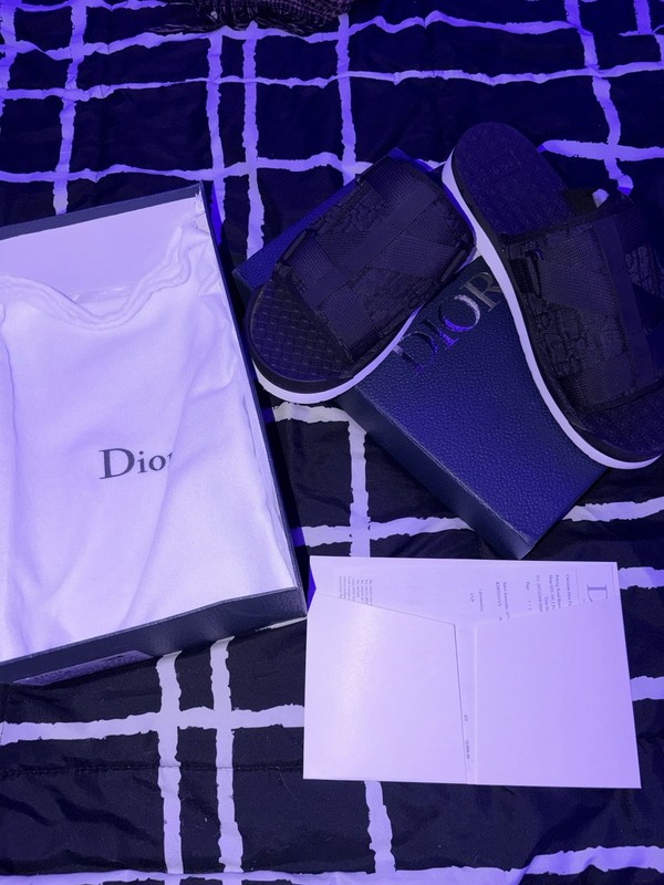 Dior Men’s Logo Pattern Mesh Slide Sandals US 10 Open Toe Slip-On New Box