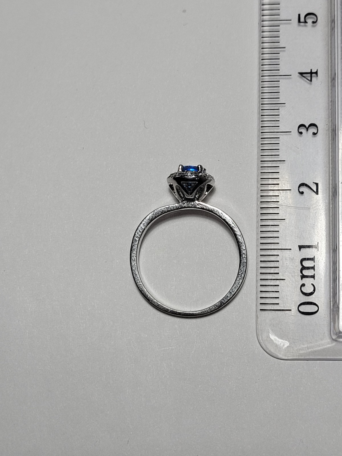 Silvertone Ring Blue Rhinestone Clear Accent Halo… - image 15