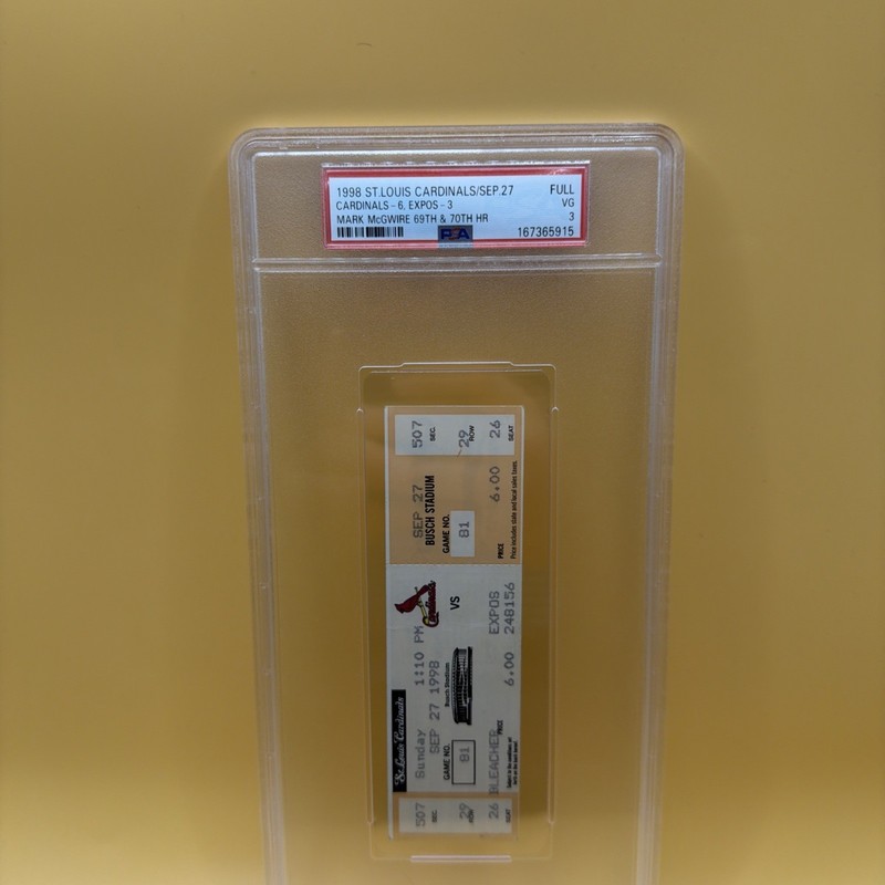 Mark McGwire 69th + 70th Home Run Ticket Stub Psa 3 9/27/1998 BEAUTIFUL