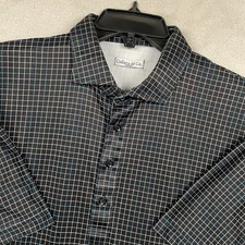 Collars & Co Dress Collar Polo Shirt Men Large Black Blue Check Preppy Golf READ