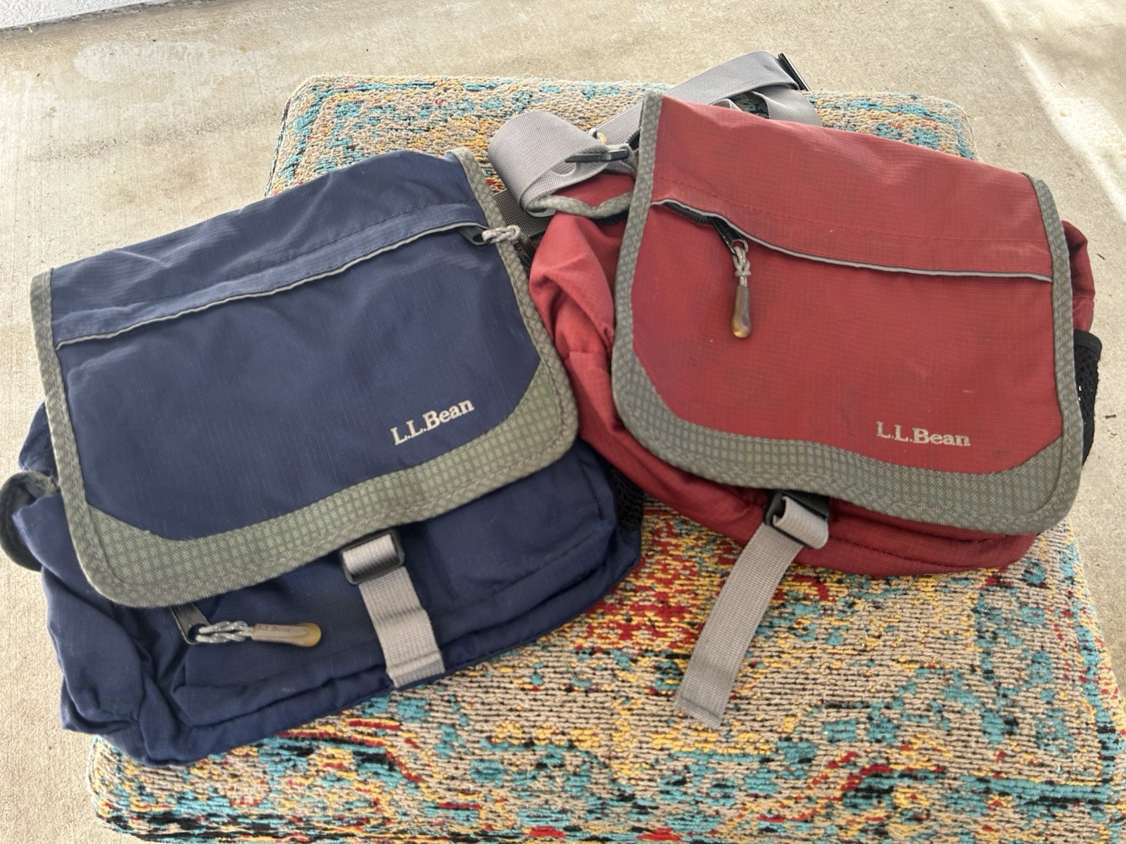 Vintage (2) LL Bean Navy Blue & Red Crossbody Messenger Bag Satchel Totes