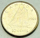 1960 Canada 10 Cent Dime Canadian Coin 80% Silver