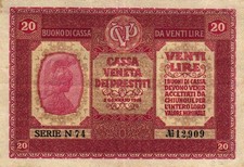 05 Italy / Italia PM7 20 Lire 1918 Serie N 74