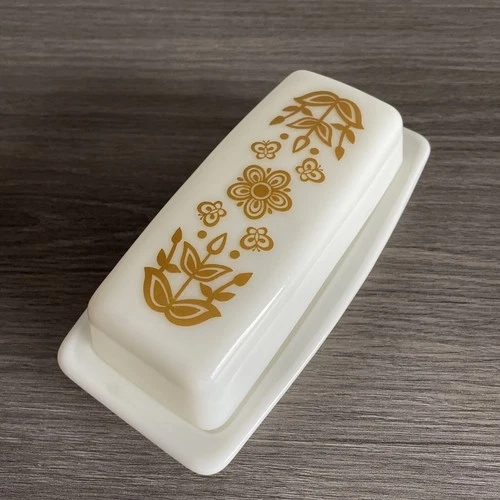 Vintage Pyrex Butterfly Gold Butter Dish Milk Glass 72-B