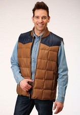 New Men's Roper Tan PUFF POLY VEST w/ Zipper front Zipper pulls 6 SIZES
