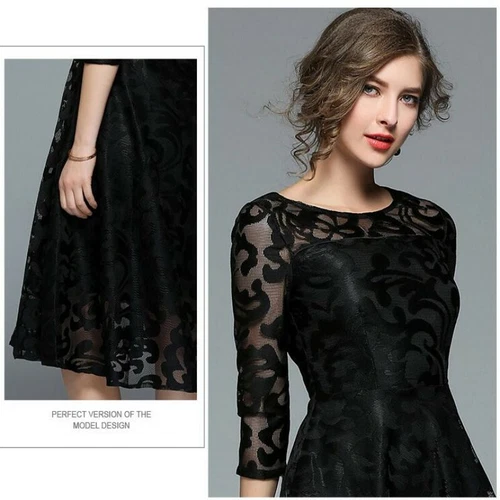 Vestido Europeo Para Mujer Encaje Manga 3/4 Columpio Calce Ajustado Línea A Fiesta Cóctel Vestido - Imagen 6 de 19