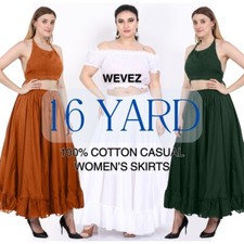 Women's 16 yard Casual Cotton Long Maxi skirt Solid Colors With Elastic Waist