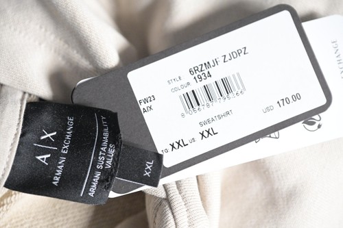Armani Exchange A/X $170 Men's Sustainability Logo Patch Cream Cotton Hoodie XL - Picture 12 of 12