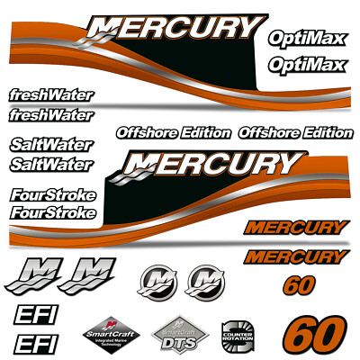 Mercury 60 Four 4 Stroke Decal Kit Outboard Engine Graphic Motor Stickers BLUE