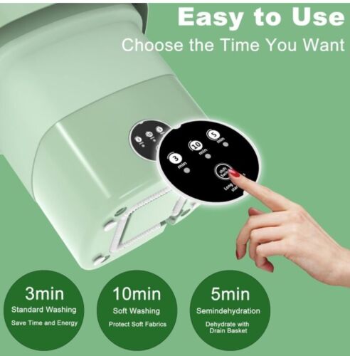 Portable Washing Machine Foldable Washer with Spin-Dry, Mini Underwear 9L Green - Picture 4 of 6