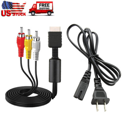 AC Power Supply + Audio Video RCA AV Adapter Cable For Sony Playstation 1 2 3