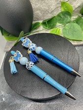 2 PC Handmade Wood Bead Black Ink Pen Set New Tassel Butterfly B2877