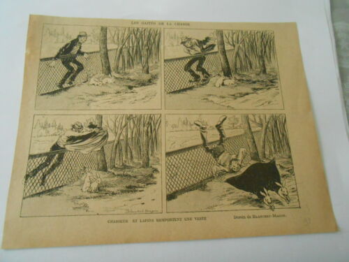1898 Original Print Humor Hunter and Rabbits Win a Jacket - Picture 1 of 1