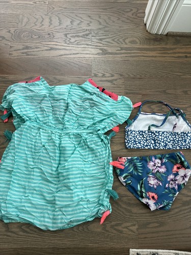 Art Class Swimsuit M 7/8 Floral Racer Back UPF 50 Girls & Cat Jack 10/12 Coverup - Picture 2 of 3