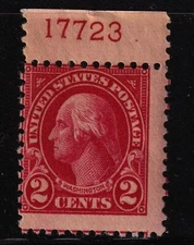 1923 Washington 2c carmine Sc 554 MNH top plate number single CV $15 (T01