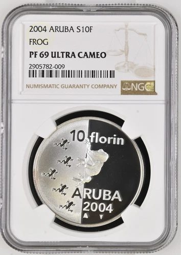 2004 Aruba 10 Florin Silver Proof NGC PF69 Ultra Cameo Tree Frog 1000 Mintage