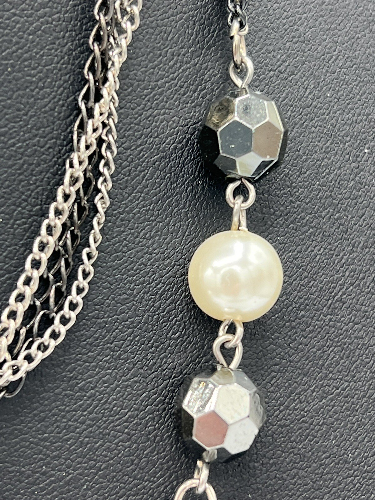 Express Silver Double Strand Multi Chain Beaded N… - image 4