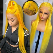 Synthetic 13 4 Lace Front Wig Yellow Long Straight Heat Resistant Fiber Hair Nat