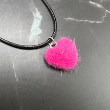 Valentines Heart Necklace - Fuzzy Teddy Bear Fur