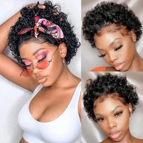 Short Pixie Cut Wig HD Lace Frontal Wig Short Curly Human Hair Wigs Deep Wave - Bild 4 von 27
