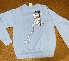 New With Tags Vintage 1980s Made In USA Cartoon Bunny Blue Crewmeck Sweatshirt M
