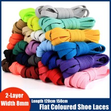 2-Layer Flat Coloured Shoelaces Shoe Laces Trainer Sneaker 8mm Width 24 Colours