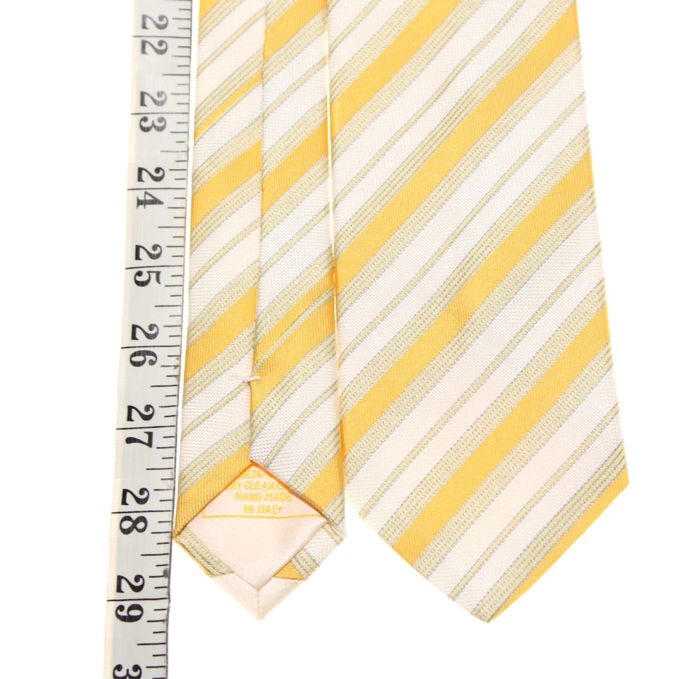 Italo Ferretti новый с Ярлыками галстук в желтый/белый/серый полосы 100% шелк сделано в Италии - Изображение 4 из 4