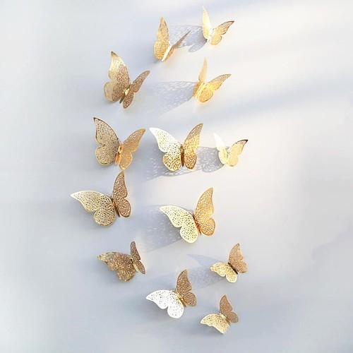 Gold & Silver 3D Butterfly Wall Stickers Art Decals Home Room Decorations DIY - Picture 11 of 24