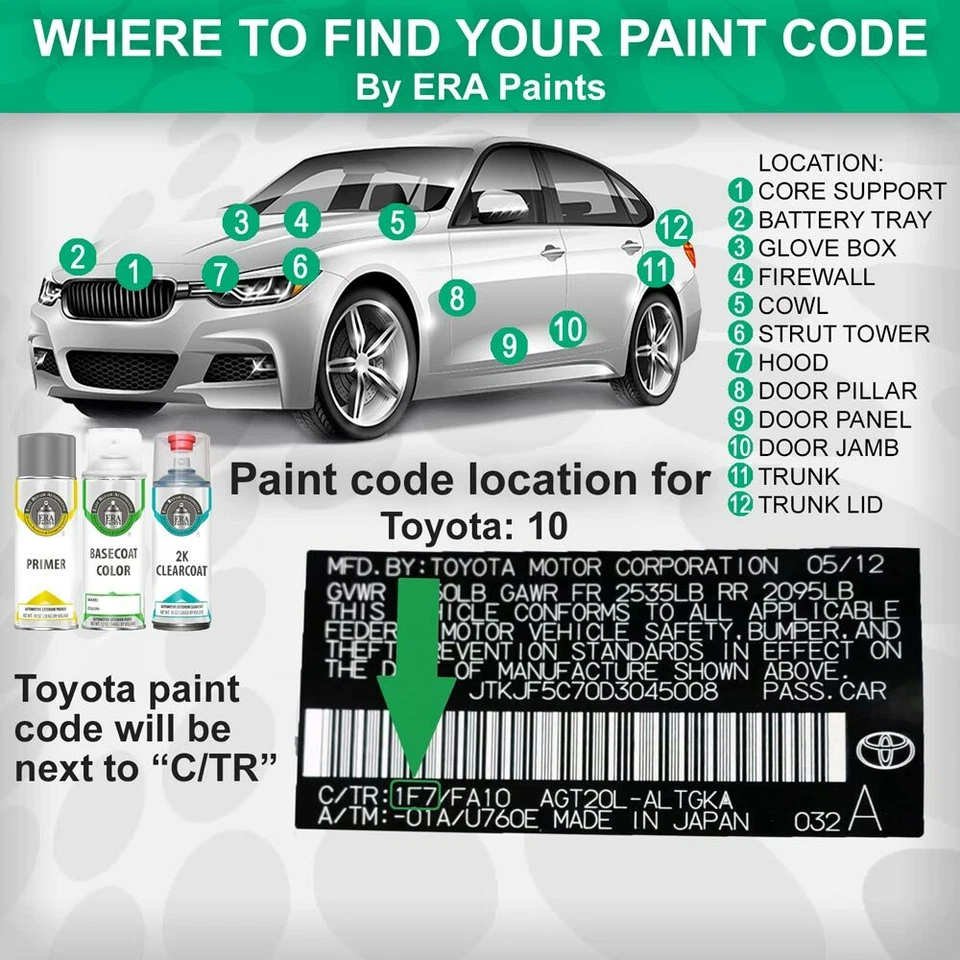 Pintura en aerosol de retoque genuina OEM Toyota con opción Clearcoat 2K - ELIGE TU COLOR Foto 2 de 4