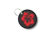 Keychain round printed double-sided red hibiscus flower