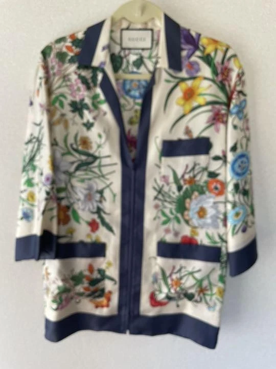 139 giacca zip mai indossata Gucci floreale insetti seta 100