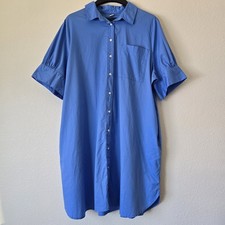 Old Navy Blue Poplin Button Down Tunic Shirt Dress Women XL 100% Cotton Pockets