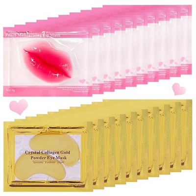 20 Pairs Lip Mask & Eye Mask, 24K Crystal Collagen Under Eye Patches for Puffy E