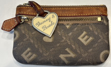 Vintage Dooney Bourke Coin Purse Monogrammed Logo Coated Canvas Leather Trim