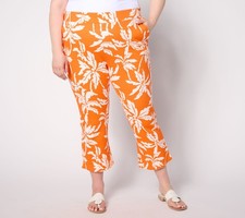 Belle by Kim Gravel Regular Perfect Pique Graphic Palm Flare Crop Pant Tropicana