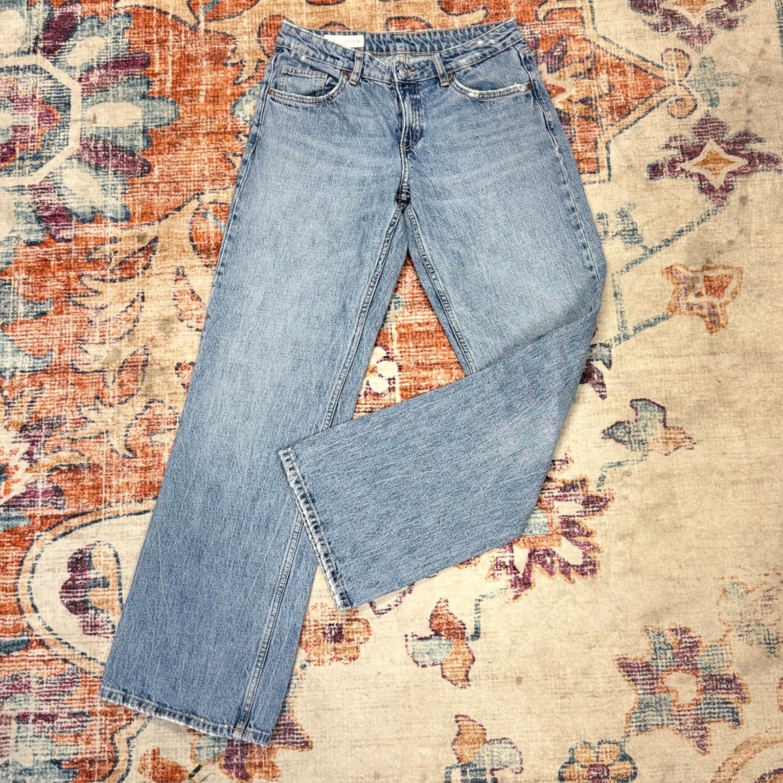 Zara Light Blue Wash Straight Leg 100% Cotton Denim Jeans Womens Size 6 4365/030