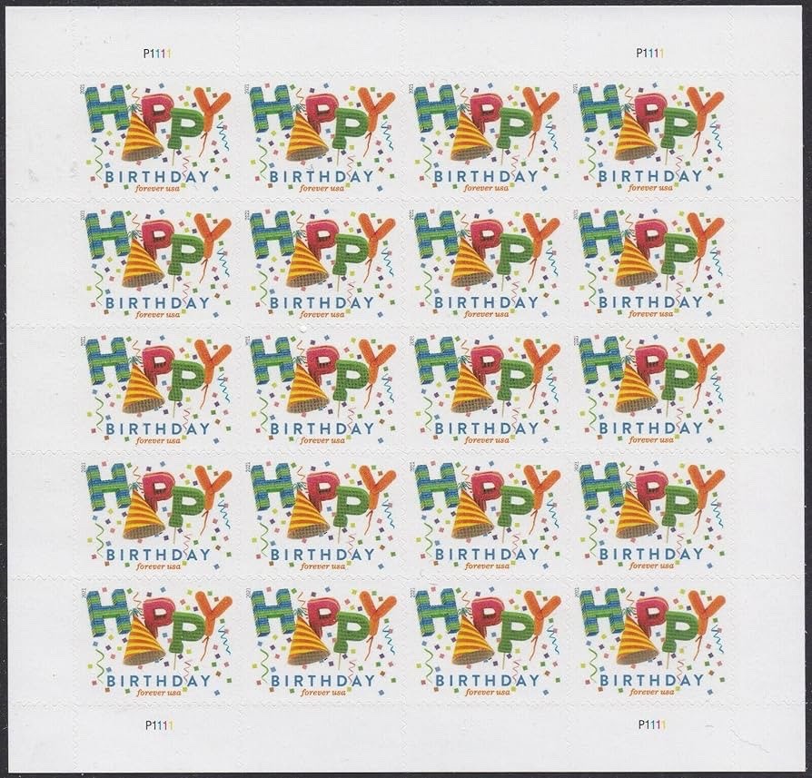 USPS Postage Stamps Sheet of 20 First Class Letter Happy Birthday