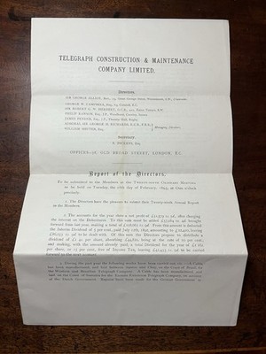 1893 Telegraph Bau & Instandhaltung Co Jahresbericht & Jahresrechnung