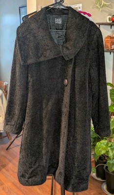 Saks Fifth Avenue Alpaca Wool Coat Womens XL Black Boucle Teddy Peru