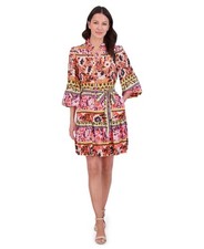 Vince Camuto Floral-Print Tiered Dress Women's 4 Multi Split Tie Neck Pullover