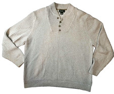 Vintage Eddie Bauer Mens XL Chunky Ribbed Knit Henley Sweater Oatmeal Brown