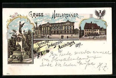 Lithographie Heilbronn, Gewerbe- und Industrie-Ausstellung 1897, Rathaus, Harmo 