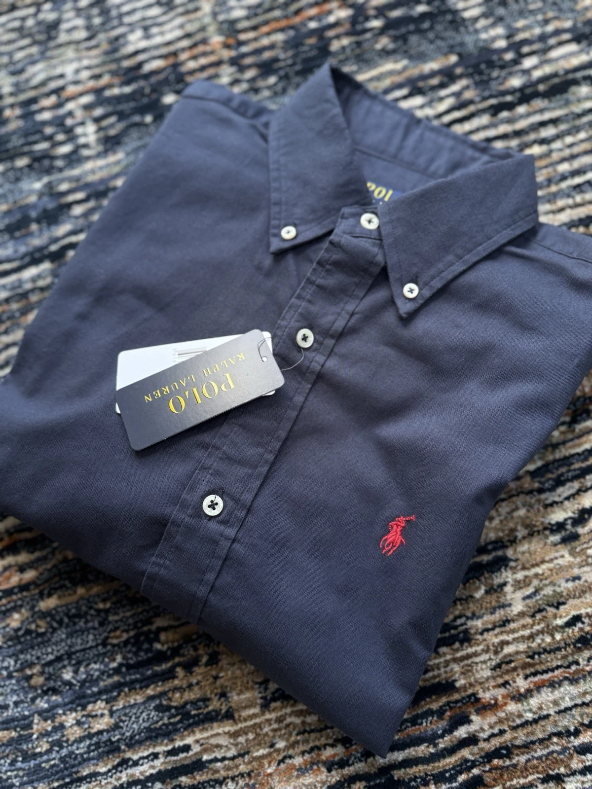 Polo Ralph Lauren Oxford Shirt Navy Blue Button Down Custom Fit Size Small