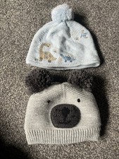 2 x Hat From Next Age 1.5 to 2 Year Grey Bear With Pom Pom Ears & Blue Dinosaur
