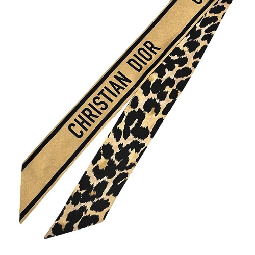 Christian Dior écharpe mizza imprimé léopard réversible soie jaune noir 107 cm